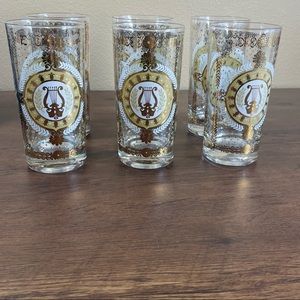 Vintage Rare George Briard Glass Set Of 6 Gold White Lyre Musical Center